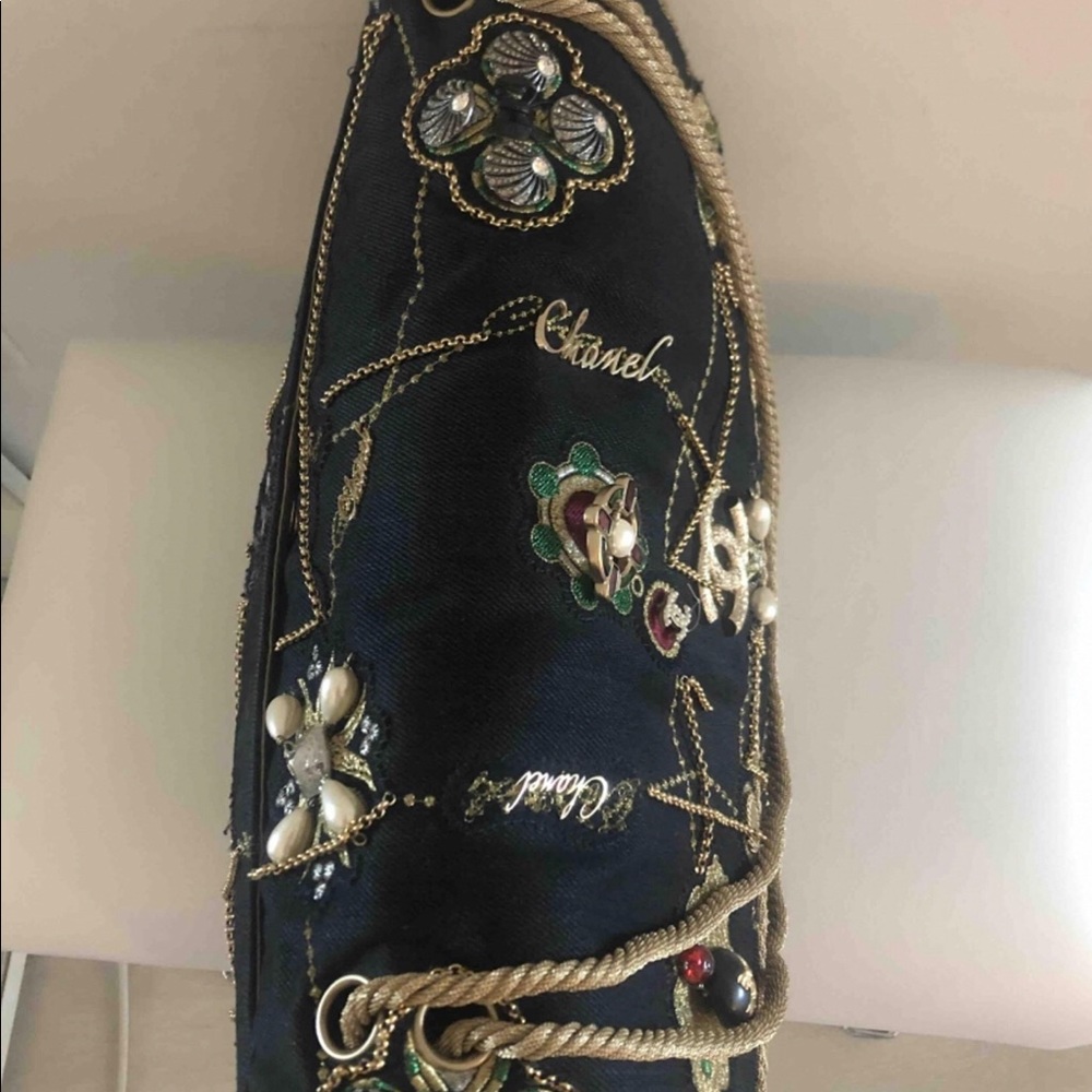 Auth CHANEL Denim Beads Pearls Jumbo Flap Bag RARE - Picture 8 of 16